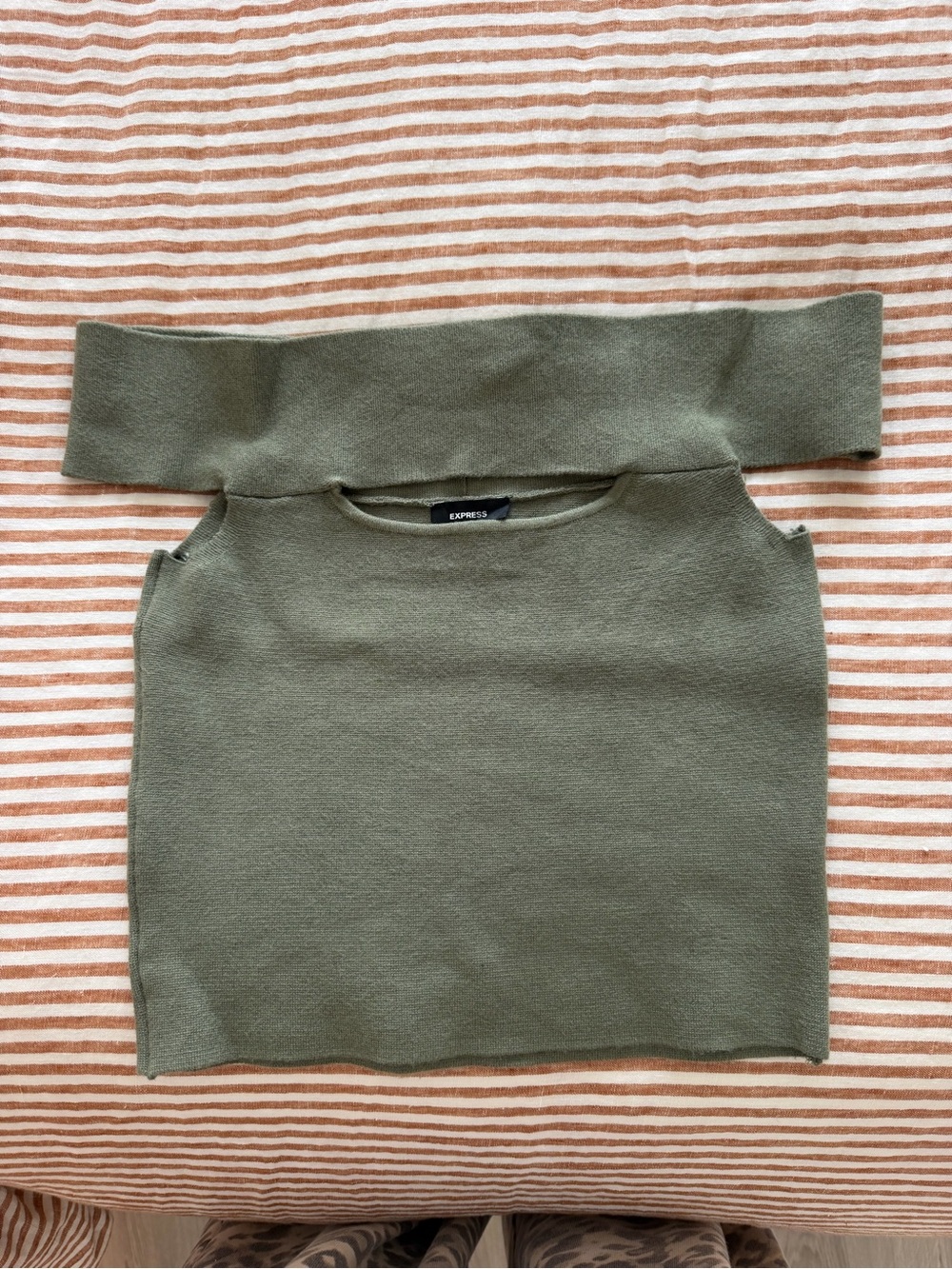 Express Olive Off-Shoulder Knit Sweater
